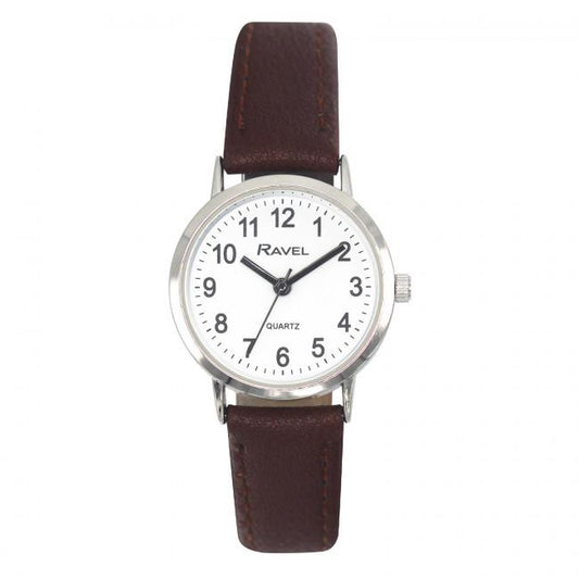 Ravel Ladies Basic White Dial Brown Leather Strap Watch R0129.21.2