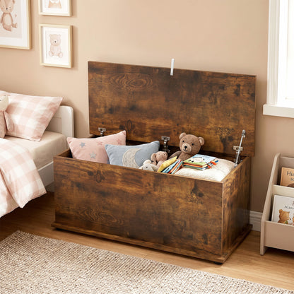 HOMCOM Storage Chest, Large 114L Blanket Box, Shoe Bench with Safety Hinged Lid, Storage Trunk, Bed End Bench for Bedroom, Hallway, Living room, Playroom, 100 x 40 x 40cm, Rustic Brown