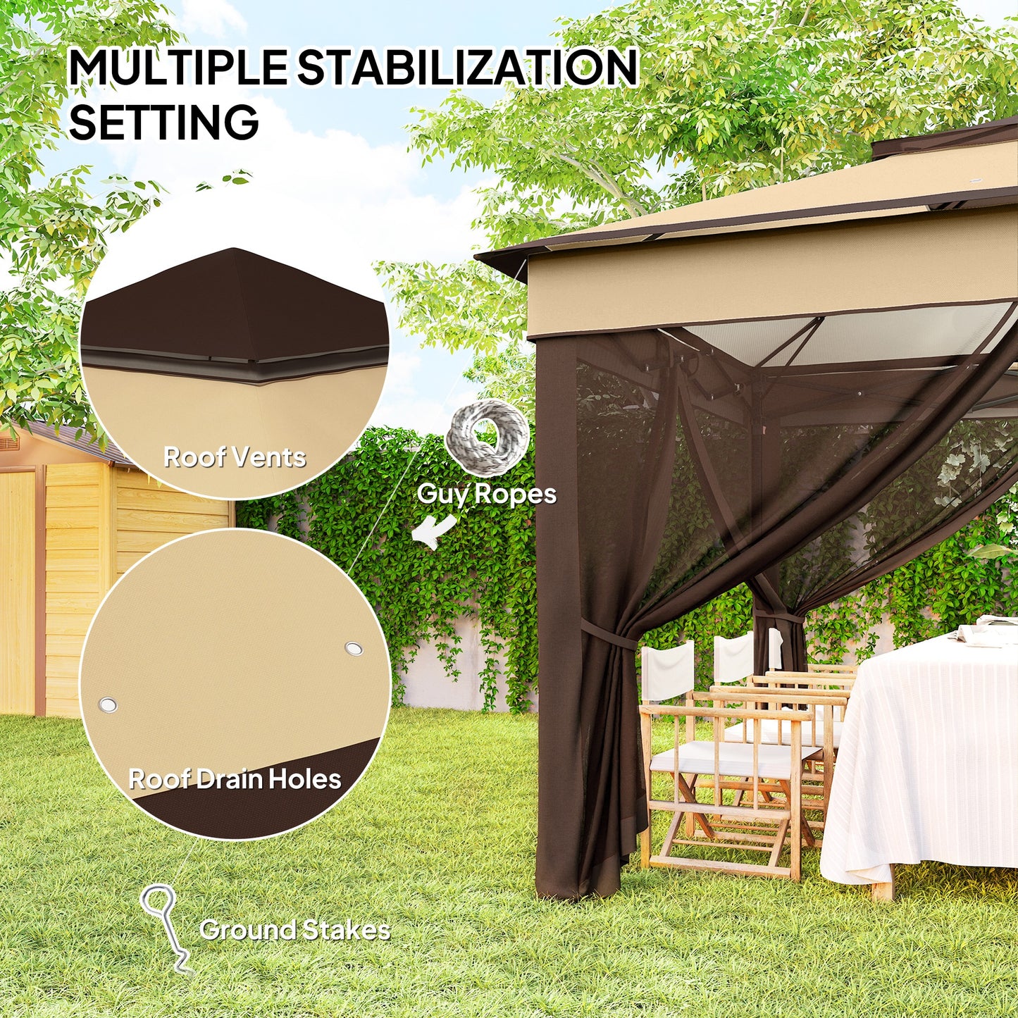 Outsunny 3 x 3(m) Pop Up Gazebo with Netting and Carrying Bag, Party Tent Instant Event Shelter, Height and UV-Resistant,, Beige