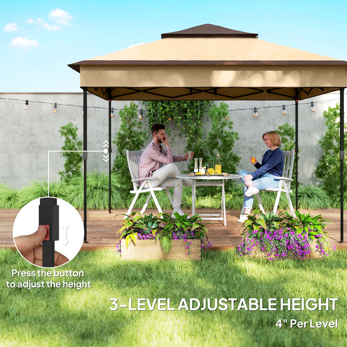 Outsunny 3 x 3(m) Pop Up Gazebo with Netting and Carrying Bag, Party Tent Instant Event Shelter, Height and UV-Resistant,, Beige