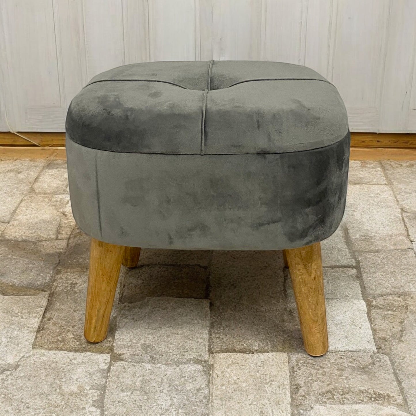 AcaciaHome Stylish & Durable Living Velvet Ottoman Footstool with Lift-Up Storage, Round Design, Traditional Pattern, Comfortable Medium Firmness for Living Room, Office or Lounge (Grey, Round)