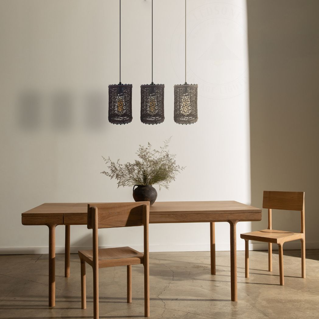 3 Head Rectangle Base Natural Wicker Rattan Ceiling Pendant Light Shade