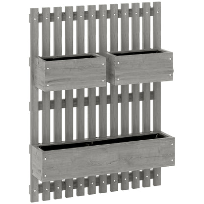 Outsunny Wall-mounted Wooden Garden Planters with Trellis, Drainage Holes and 3 Planter Boxes for Patio, Grey