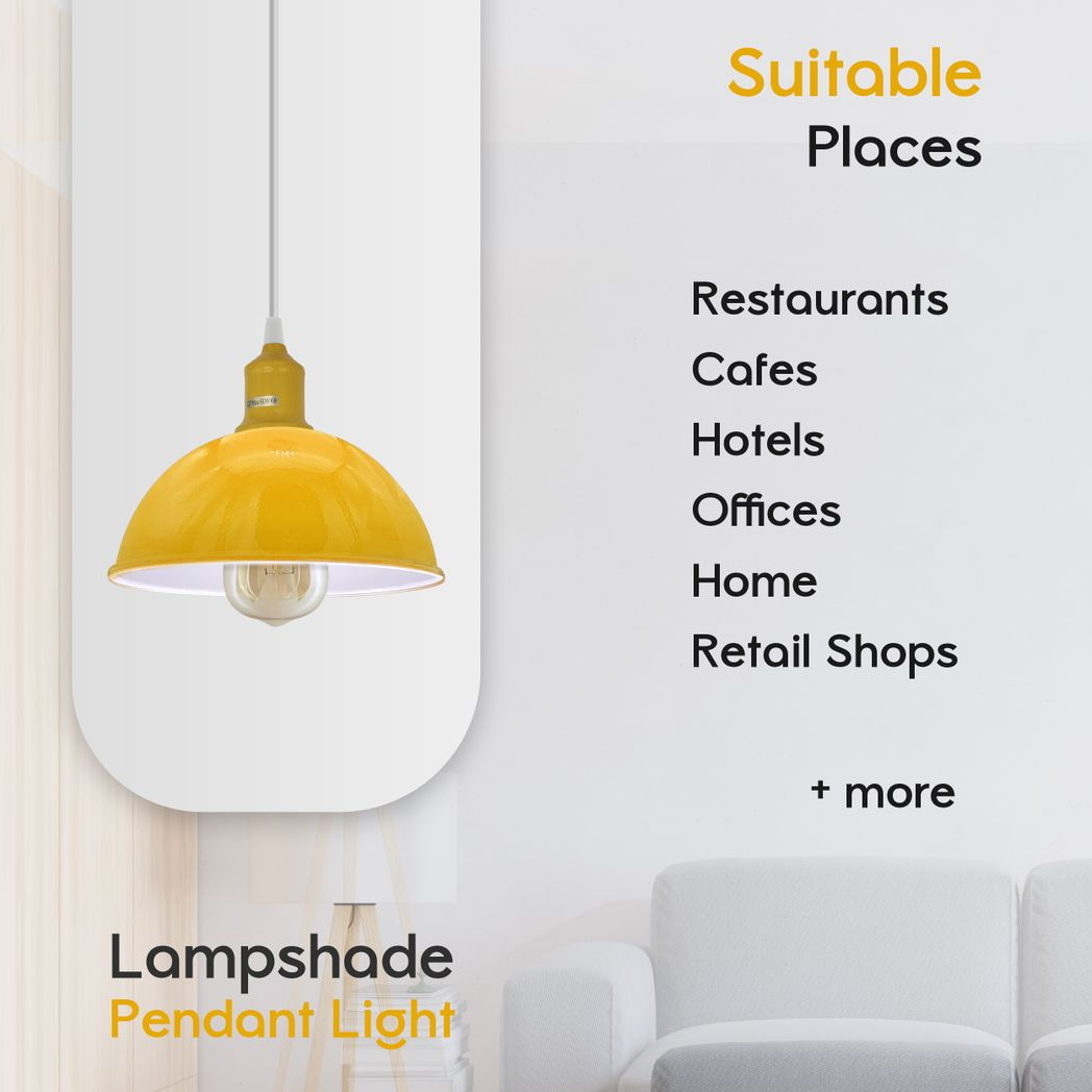 2Pack Dome Shaped Yellow Loft Style  Sturdy Metal Lamp Shade Pendant Lights 21cm Bottom Spray Painted Finish Inner White