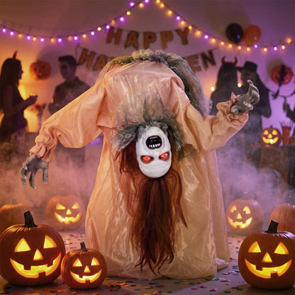HOMCOM Animated Halloween Ghost, Halloween Animatronics with Creepy Screams, Glowing Eyes, Sound/Touch Activated