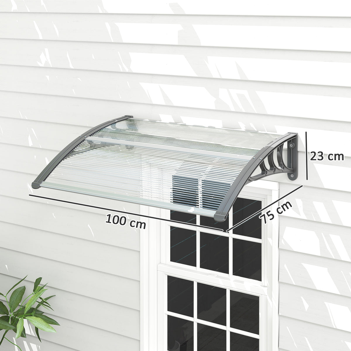 Outsunny Front Door Canopy Outdoor Awning Aluminium Rigid Plastic Polycarbonate Rain Shelter UV Water Rain Resistant 100 x 75cm Clear
