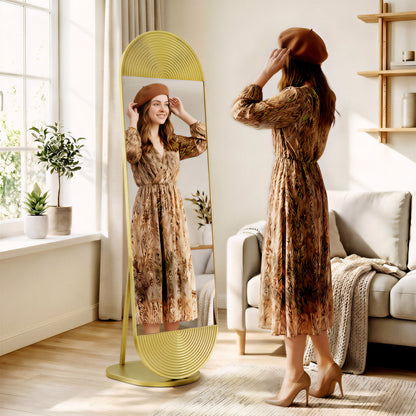 HOMCOM 50 x 161 cm Wavy Full Length Mirror, Free Standing Mirror with Metal Frame and Solid Base, Gold Tone