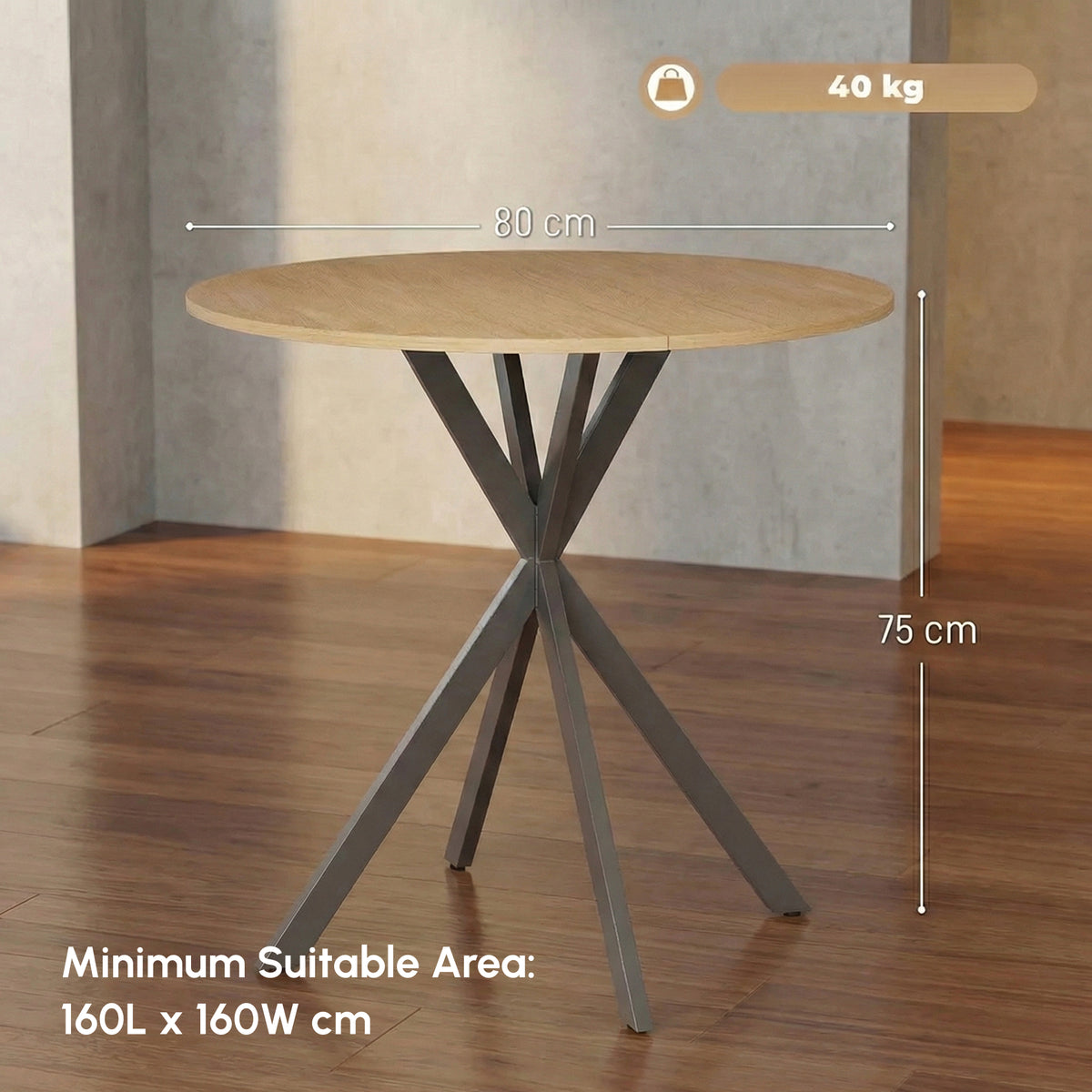 HOMCOM 80cm Industrial Round Dining Table - White Oak