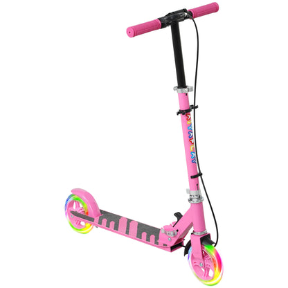 AIYAPLAY Scooter for Kids Aged 3-8 Years, with Adjustable Handle, Two Light Up Wheels, Handbrake, Rear Brake, Pink