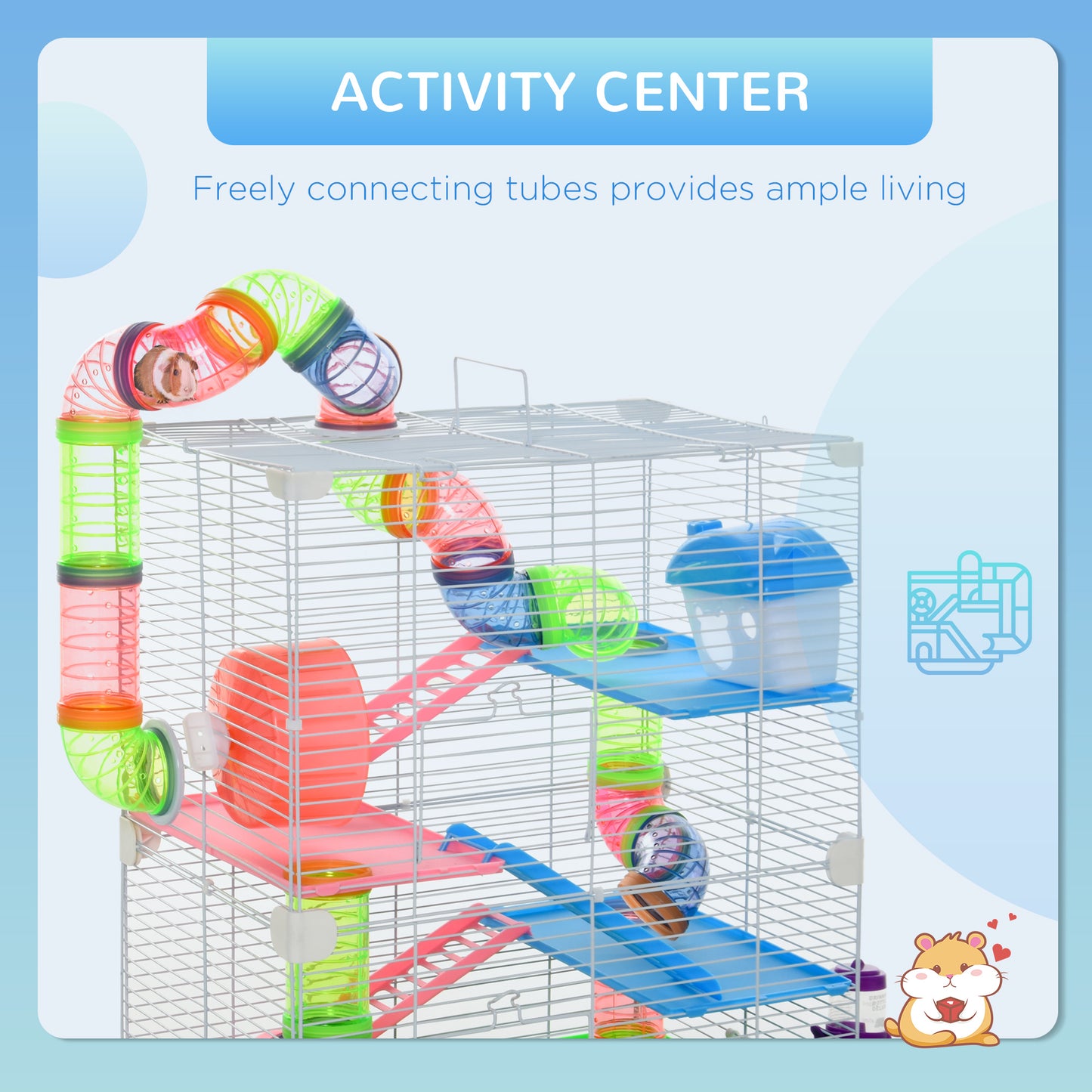 5 Tier Hamster Cage Carrier Habitat Small Animal House w/ Exercise Wheels Tunnel
