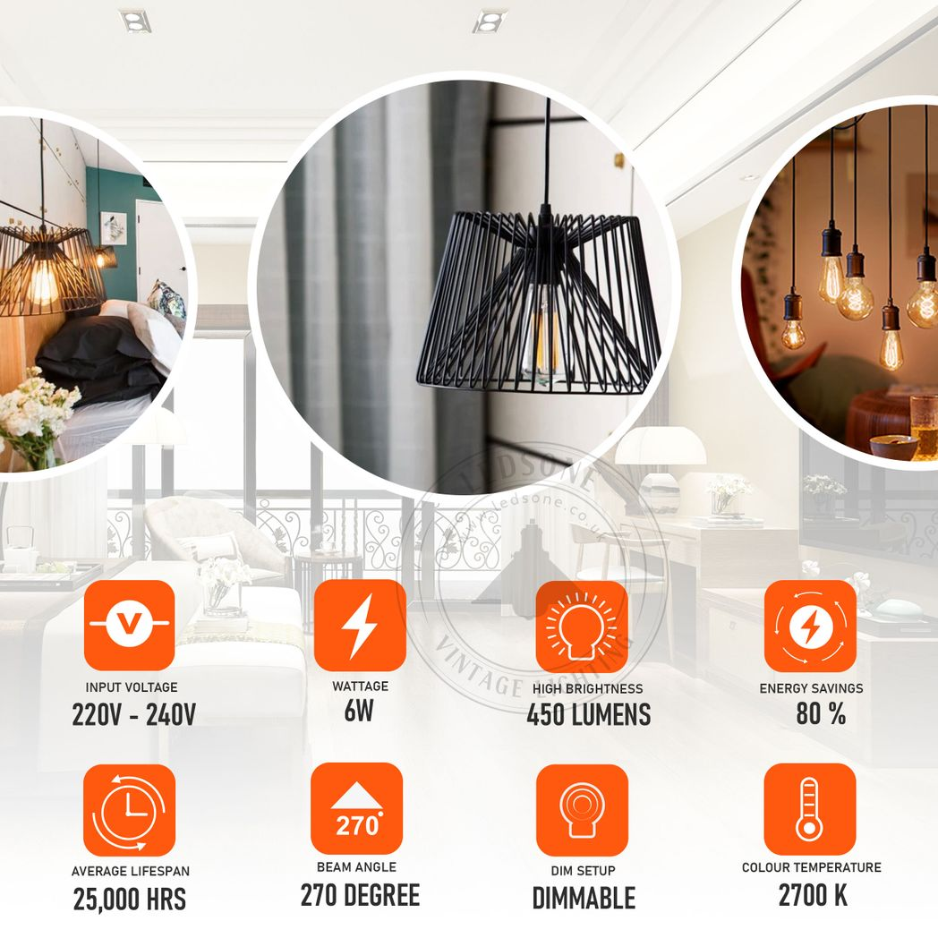 3Pack E27 LED Edison Dimmable Vintage Amber Glass Warm white 2700K Light Bulb