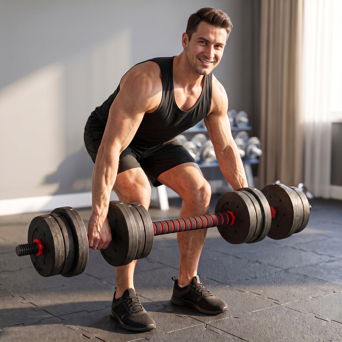 HOMCOM 20kg 2 IN 1 Adjustable Dumbbells Weight Set, Dumbbell Hand Weight Barbell for Body Fitness, Lifting Training for Home, Office, Gym, Black