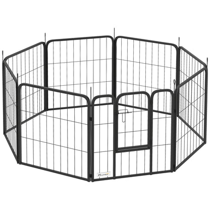 PawHut Eight-Panel Dog Playpen with Door, for Large Dogs, Indoors, Outdoors, 60cm Tall, Black