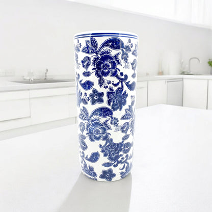 AcaciaHome Durable Ceramic Round Umbrella stand–Perfect Holder for Home, Office, & Entryway - Adds a Sophisticated Touch to Living Spaces for Canes, & Walking Sticks (Round Blue & White)