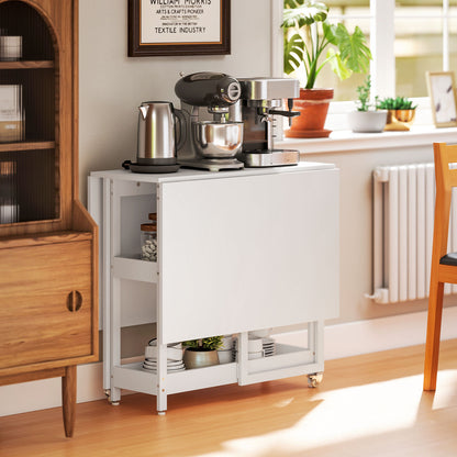 HOMCOM Four-Person Drop Leaf Table - White Wood-Effect