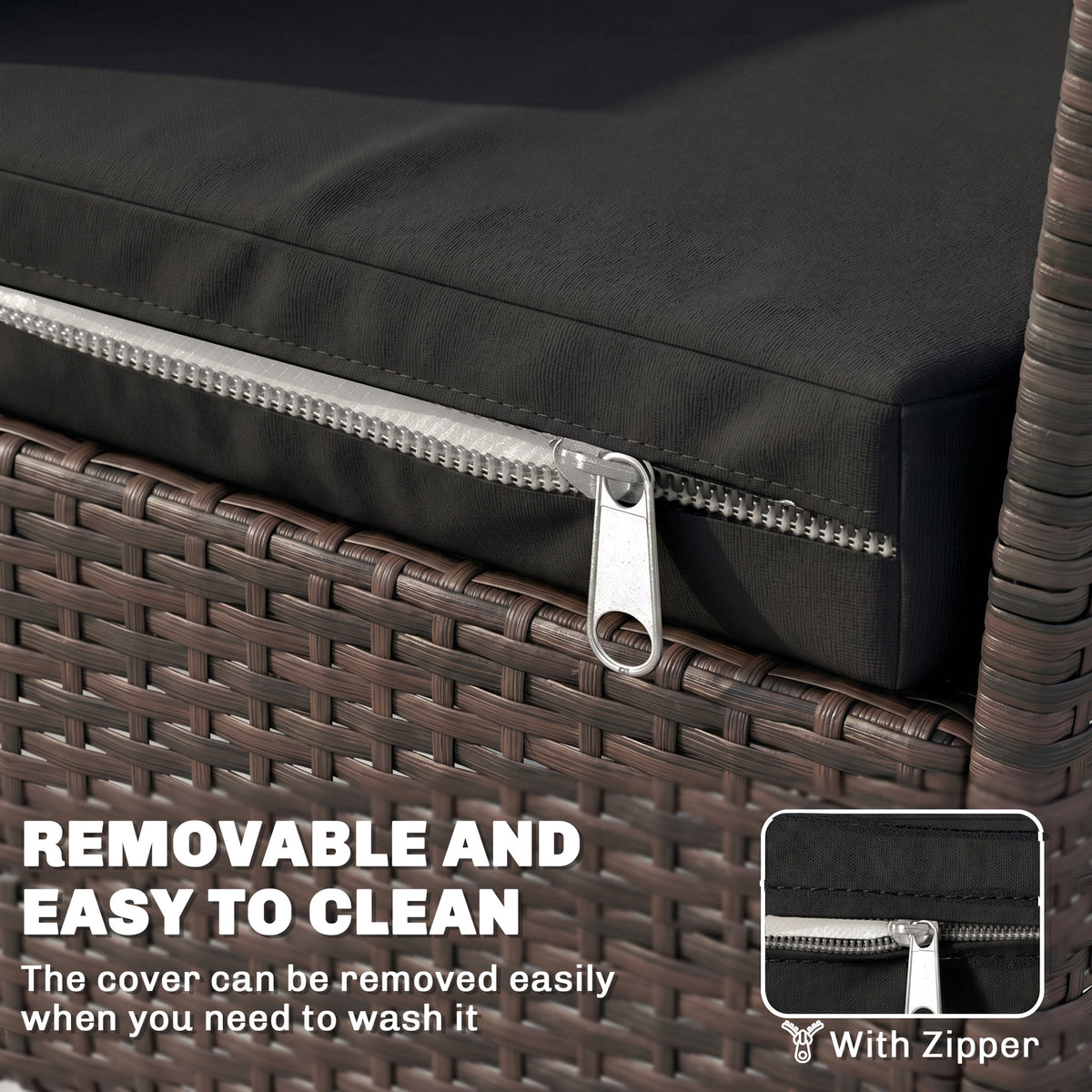 Outsunny Outdoor Seat Cushion Pads for Rattan Furniture, 3 PCs Garden Furniture Cushions, Black