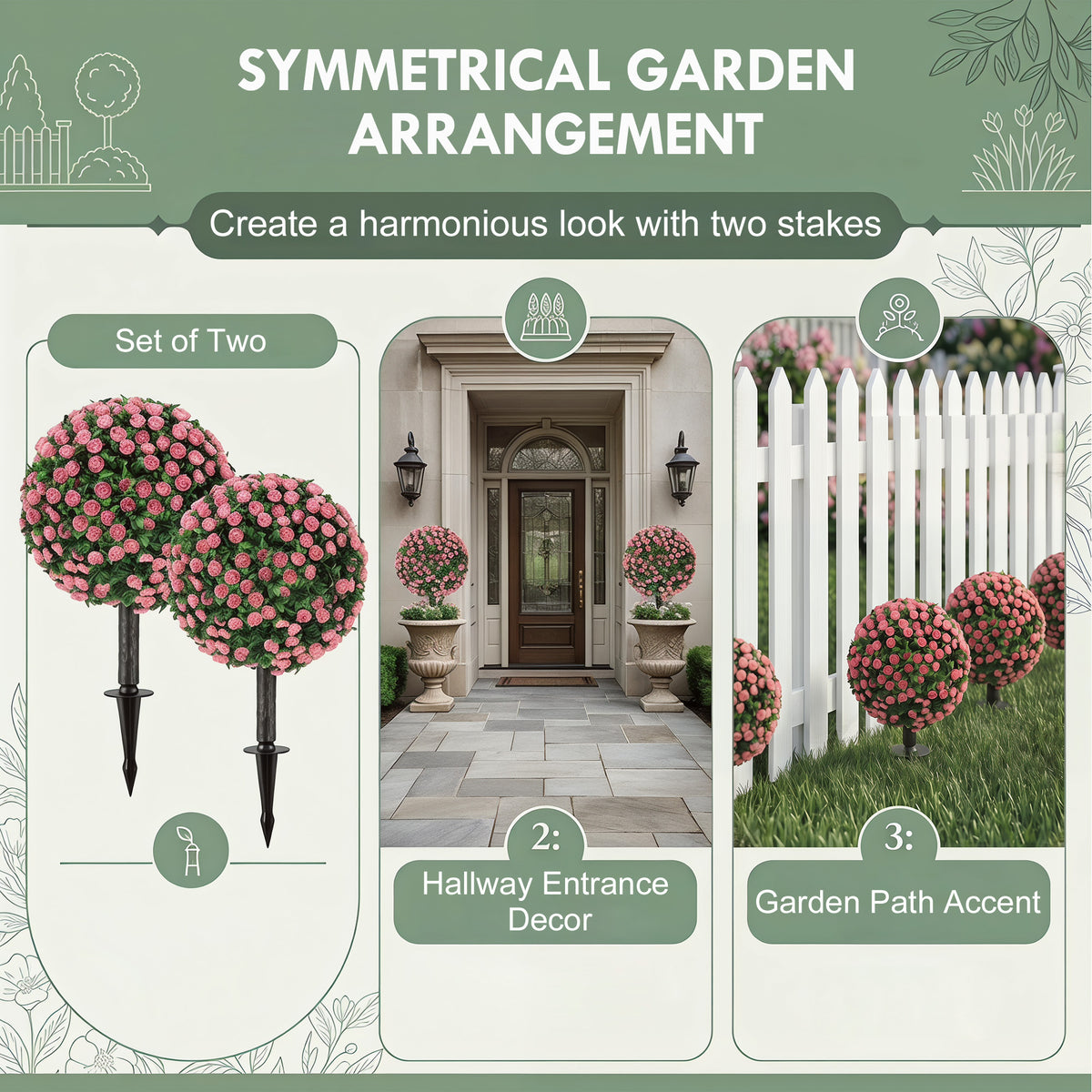 HOMCOM Artificial Rose Topiary UV Resistant, 2-Pack Fake Plants, 55 cm, Pink