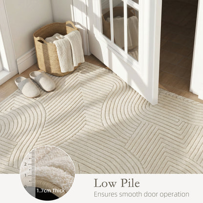 HOMCOM Modern Geometric Rug, Thick Plush, Non-Slip, 200 x 140 cm, Cream, Living Room, Bedroom, Office