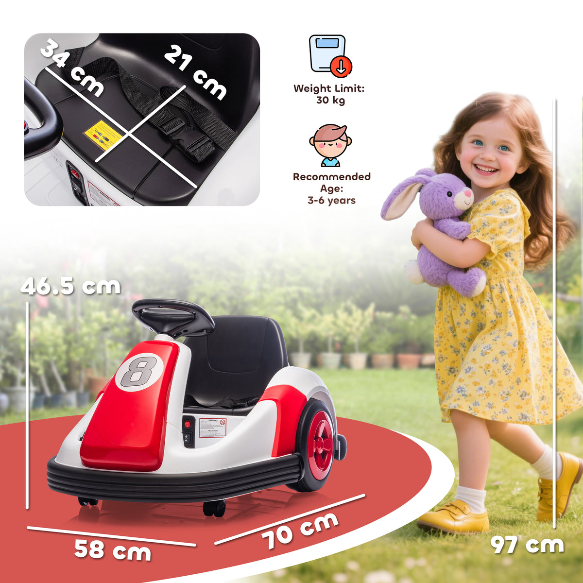AIYAPLAY Kids Bumper Car with 360-Degree Rotation, 6V Electric Ride On Car with Music and Horn for 3-8 Years Old, Red