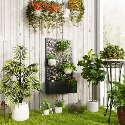 Outsunny Outdoor Metal Planter, with Back Trellis - Black