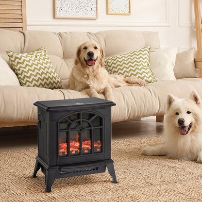 HOMCOM 1000W/2000W Freestanding Electrical Fireplace Indoor Heater Stove Log Wood LED Burning Effect Flame with Thermostat Control Black