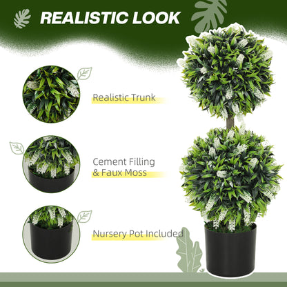 HOMCOM Set of 2 Artificial Plants, Lavender Flowers Ball Trees with Pot, for Home Indoor Outdoor Decor, 70cm