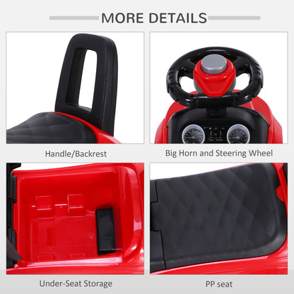 HOMCOM 3-in-1 Ride On Car Foot To Floor Slider Toddler w/ Horn Steering Wheel NO POWER Manual Under Seat Storage Secure Design for 1-3 Year Old Red