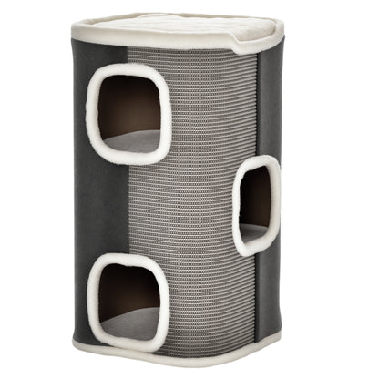 PawHut Cat Barrel Scratching Post Cat Tree for Indoor Cats Kitten Climbing Frame Pet Play Tower Soft Plush & Lamb Fleece Grey