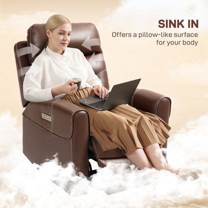 HOMCOM Power Lift Recliner Chair for Elderly, Overstuffed Faux Leather Riser and Reclining Chair with USB A+C Ports, Recliner Armchair for Living Room, Brown