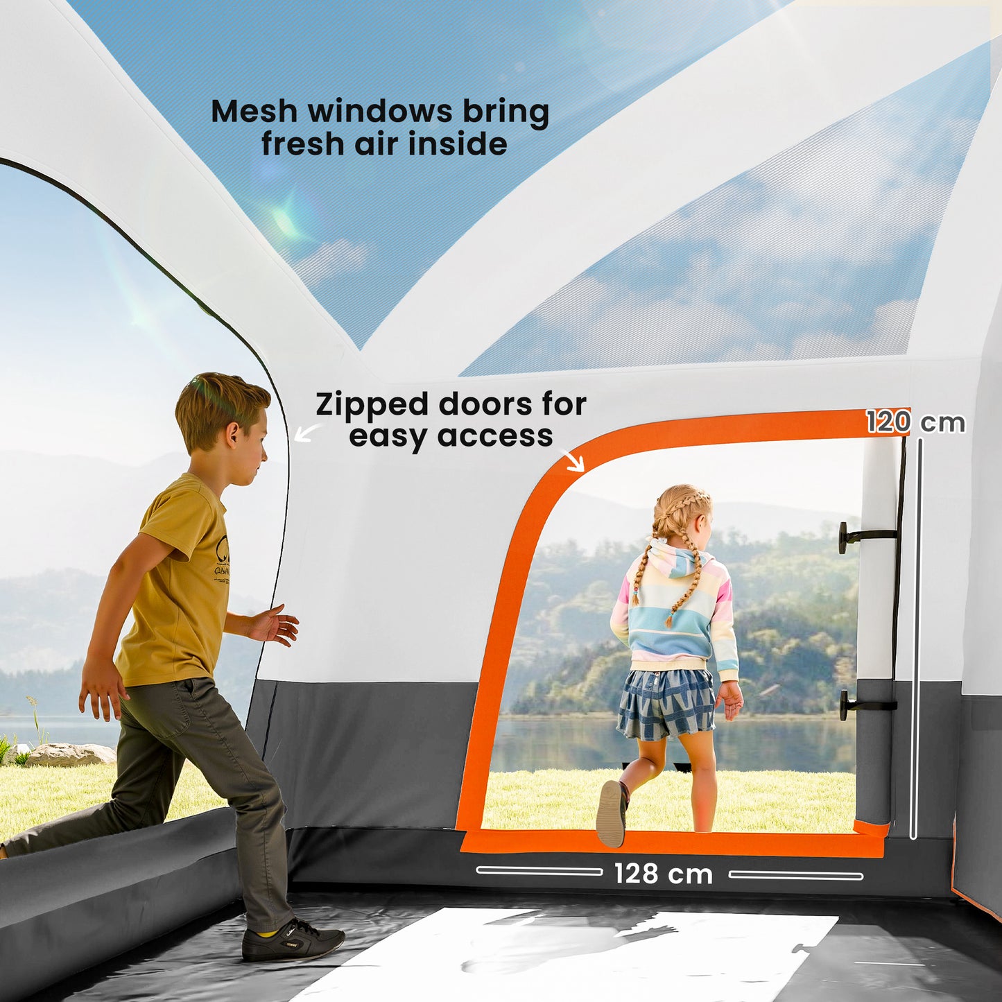 Outsunny 4-6 Man Camping Tent, Double Layer Tunnel Tent with Porch, Living Area and 2 Bedrooms, Sewn in Groundsheet