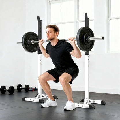 HOMCOM Heavy Duty Weight Bar Barbell Squat Stand Barbell Rack Spotter, for Home, Gym - Black