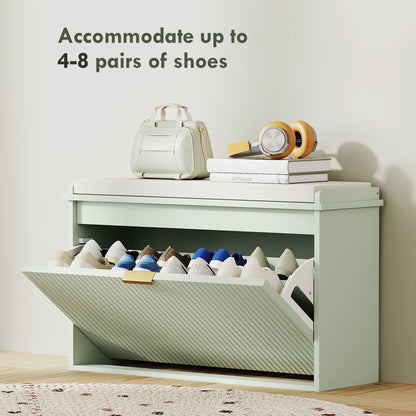 HOMCOM Elegant Eight Shoe Bench, with Top Seat - Green