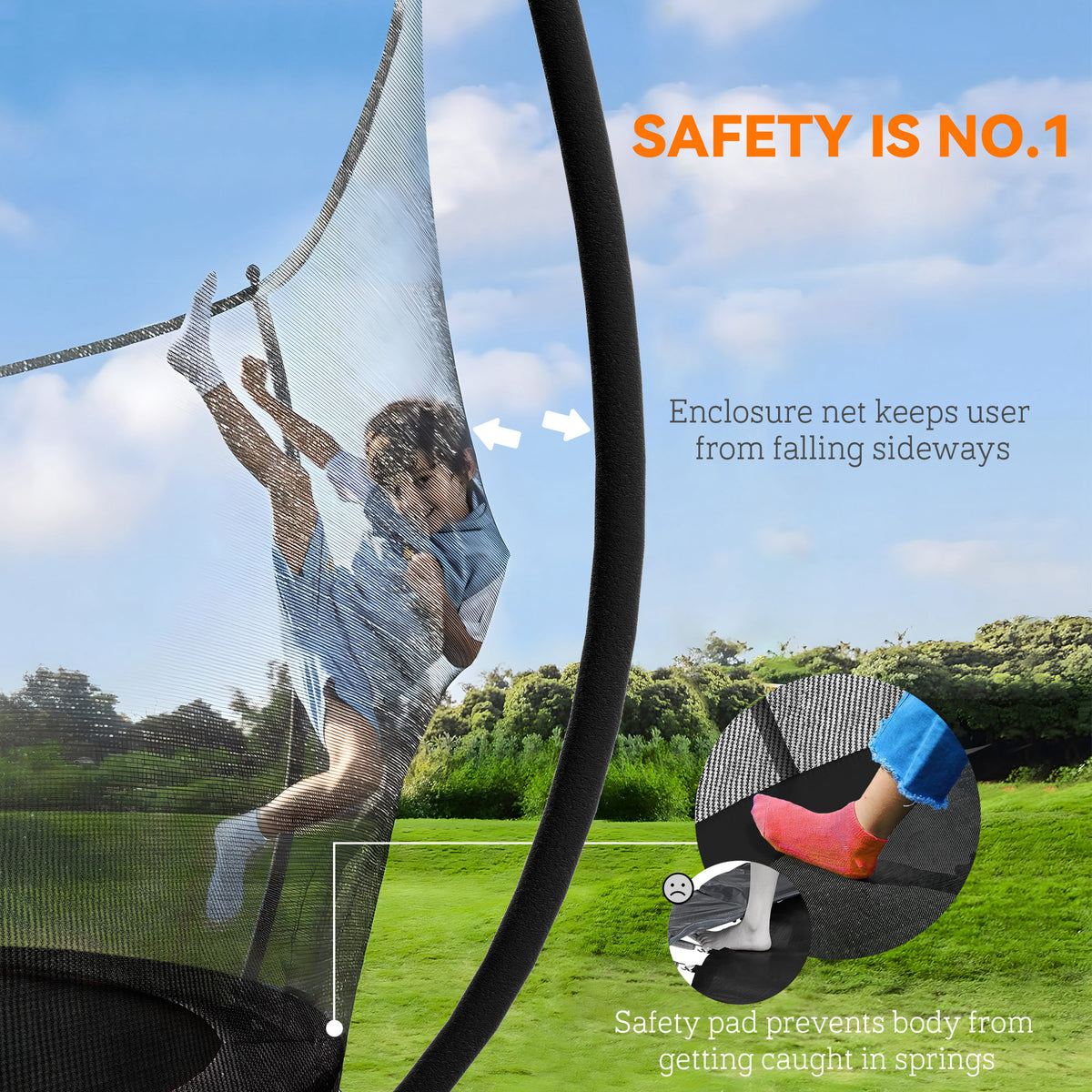 SPORTNOW 8ft Outdoor Trampoline with Enclosure Net, Spring Cover, Black