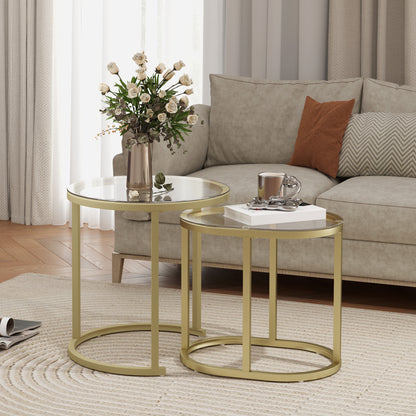 HOMCOM Nest of Tables with Steel Frame and Tempered Glass Tabletop, Modern Coffee Table Set of 2, Clear
