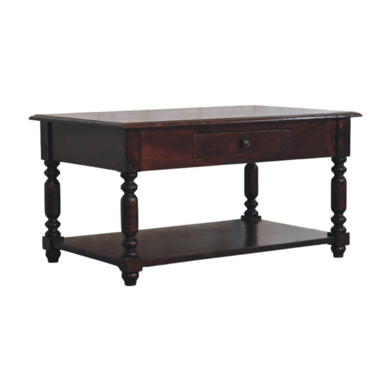 Artisan Furniture Solid Wood Turned Legs Cherry Console Table, 2 Drawers & 1 Open Slot, Dark Brown