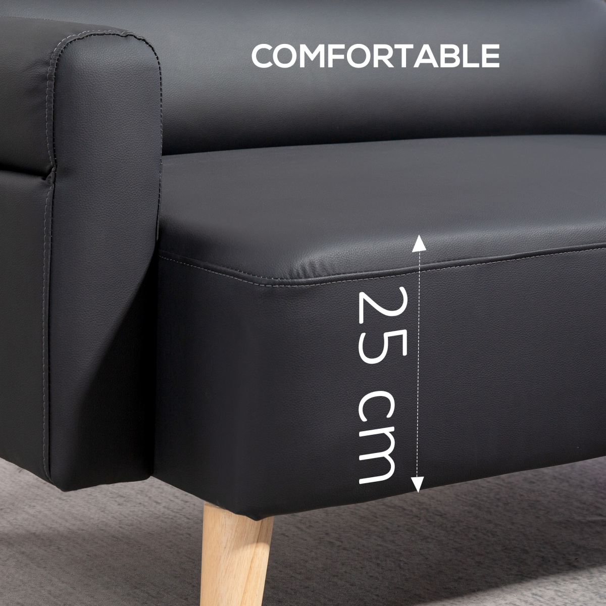 HOMCOM 2 Seater Sofa Settee, Modern Faux Leather Couch with Wood Legs