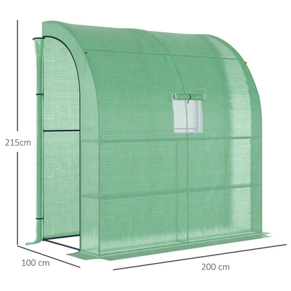 Walk-In Lean to Wall Greenhouse Window&Door 200Lx 100W x 215Hcm Green Outsunny