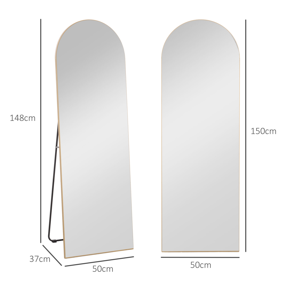 HOMCOM Floor Mirror Wall Mount Leaning Standing Mirror 50 x 150cm Gold Tone