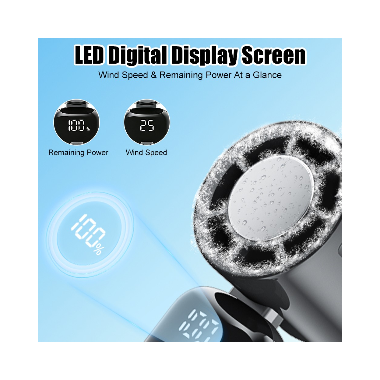 Portable Handheld Mini Turbo Fan In/Outdoor USB Rechargeable Ice Cooling Fans w/LED Display Fan (US Logistics only For USPS.TK/TMEU only For self-pickup)