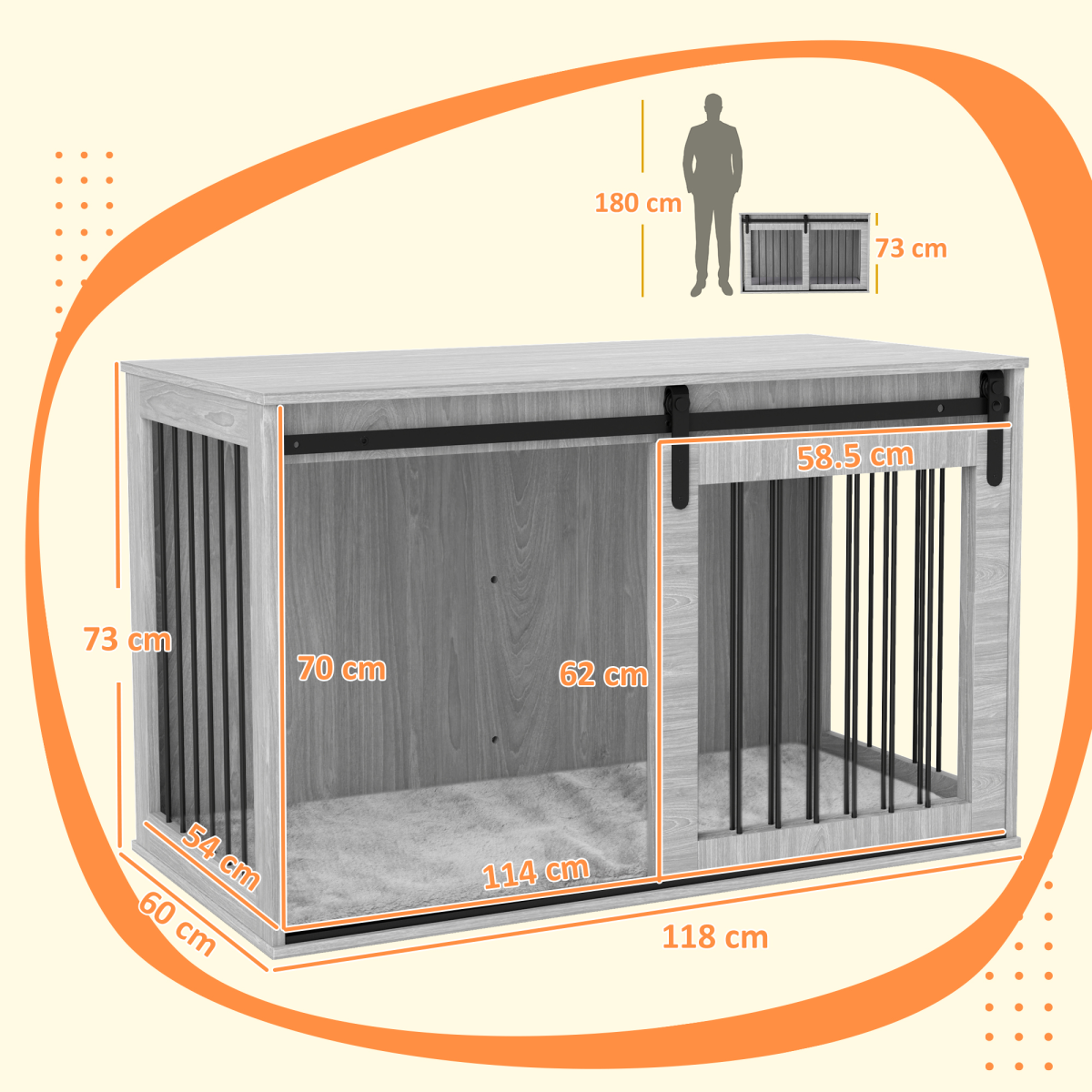 PawHut Dog Crate Furniture with Removable Cushion for XL-sized Dogs - Grey