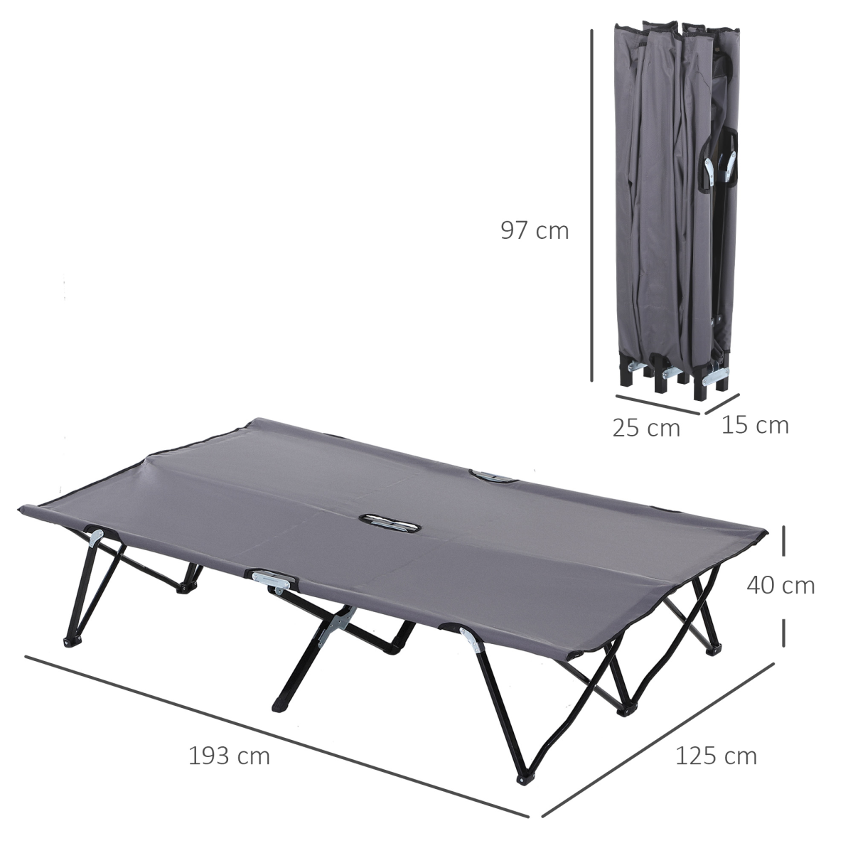 Outsunny Double Camping Folding Cot Outdoor Portable Sunbed w/ Carry Bag, Grey