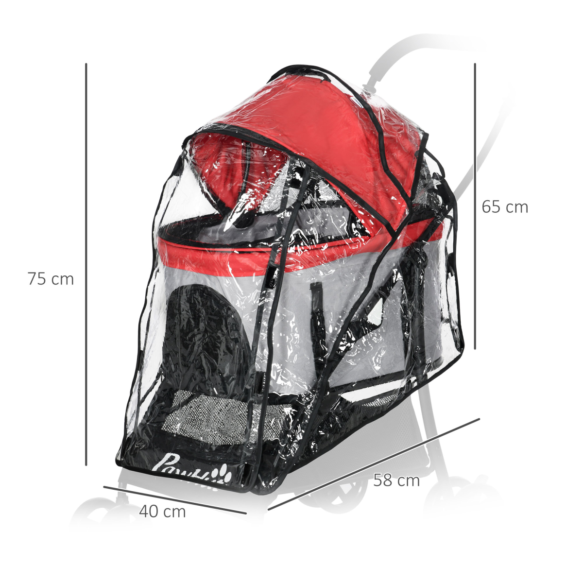 Dog Pram Rain Cover with Front, Rear Entry