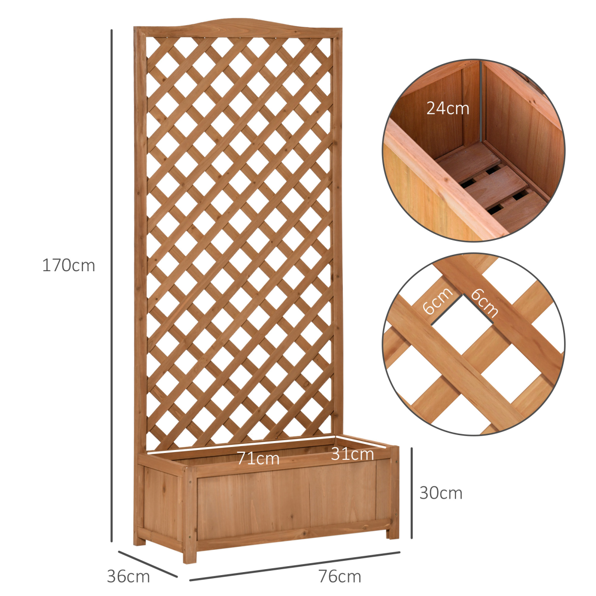 Garden Wooden Planter Box with Trellis 76x36x170cm, Brown Bed