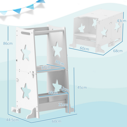 AIYAPLAY 2 in 1 Toddler Step Stool with Safety Rail for Kitchen, White