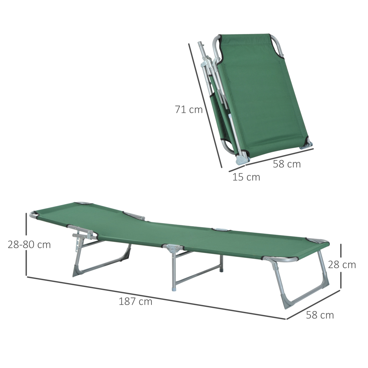 Camping Cot Picnic Sun Lounger Portable Folding Chair Patio Green Outsunny