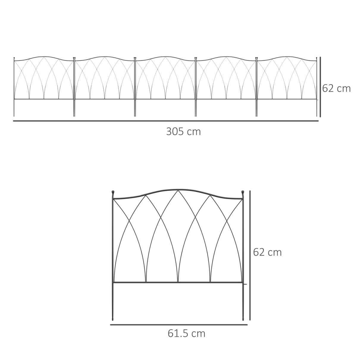 Outsunny 5PCs Decorative Garden Fencing Metal Border Edging