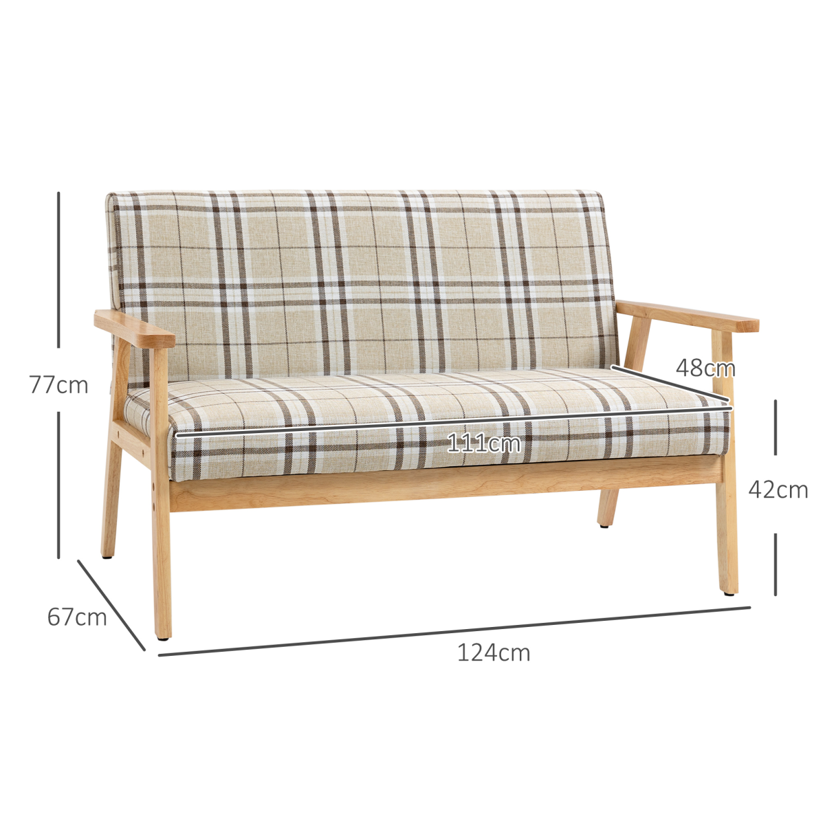 2 Seater Sofa with Rubber Wood Frame Linen Fabric Love Seat Small Couch
