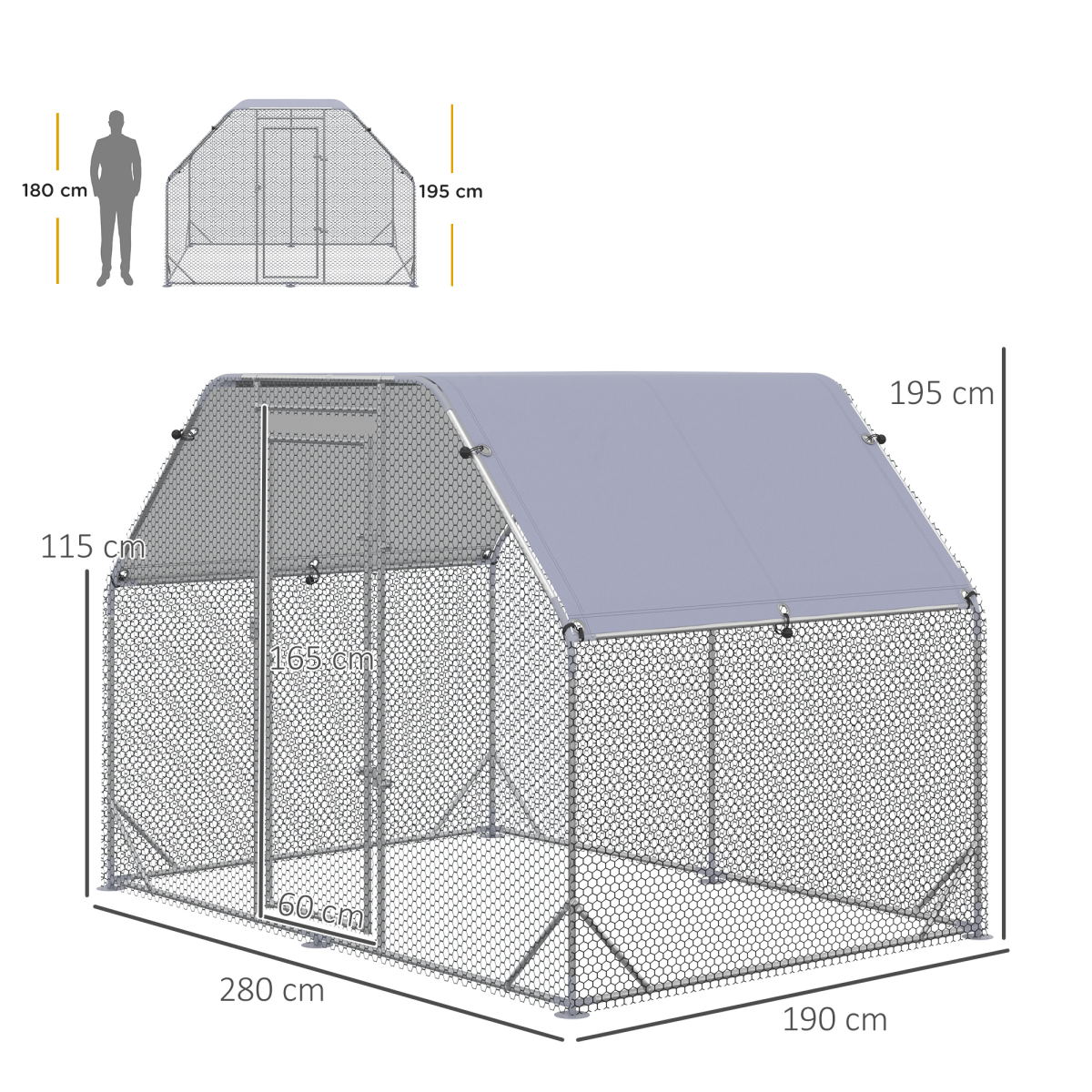 Chicken Run W/ Roof, Walk In Chicken Coop for 4-6 Chickens, Hen House