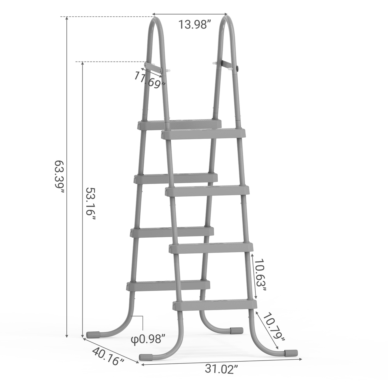 4-Step 52in Iron Pool Ladder (Gray Frame + Gray Steps)