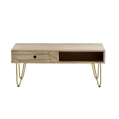 Light Gold Rectangular Coffee Table With Drawer
